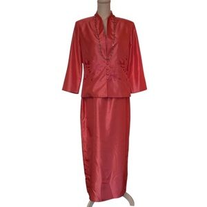 Jessica Howard Women’s 2-PC Embroidered Dress and Jacket Set in Coral Size 12